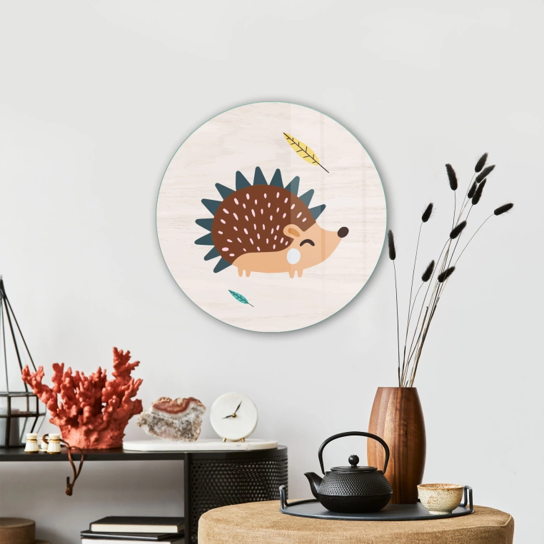 Vivantes Circle Glass Wall Art in 12" Diameter-Hedgehog