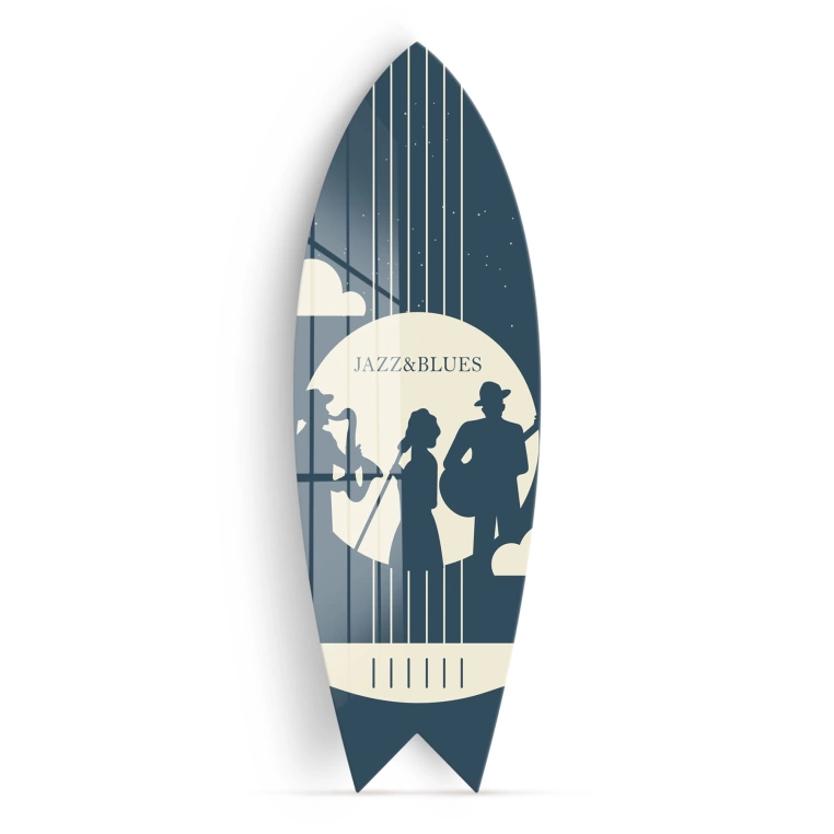 Vivantes Decorative Surfing Board in 4mm Tempered Glass-Jazz and Blues