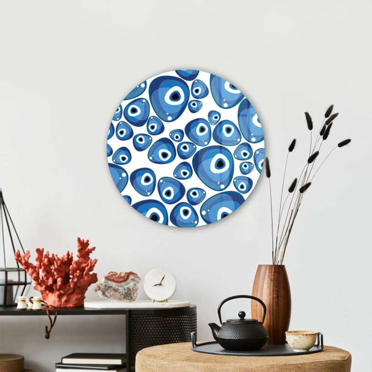 Vivantes Circle Glass Wall Art in 12" Diameter-Evil Eyes