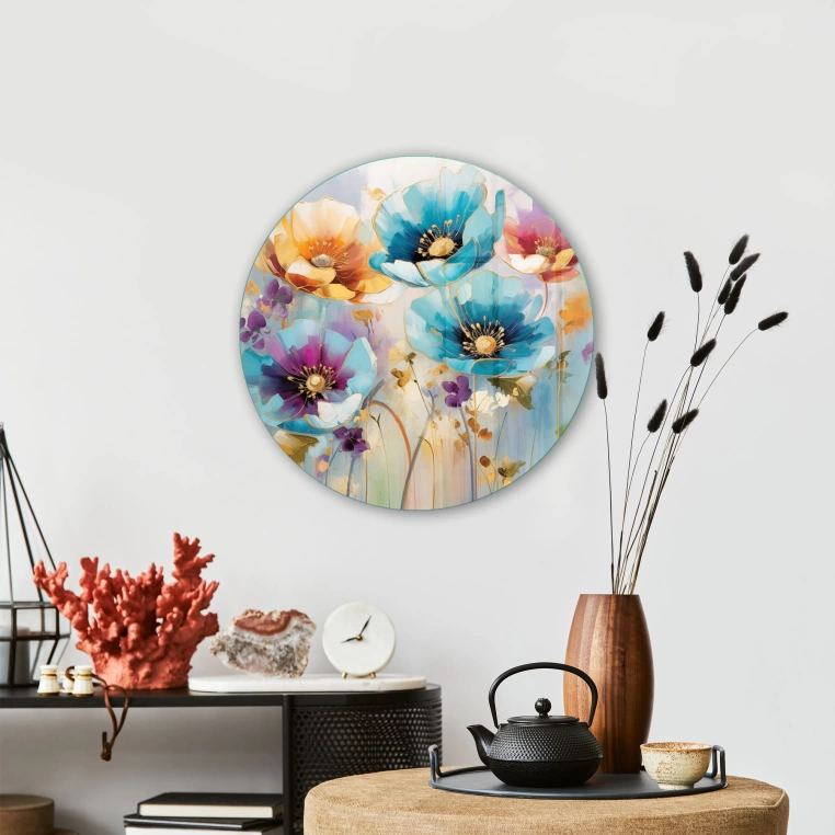 Vivantes Circle Glass Wall Art in 12" Diameter-Tulip Garden