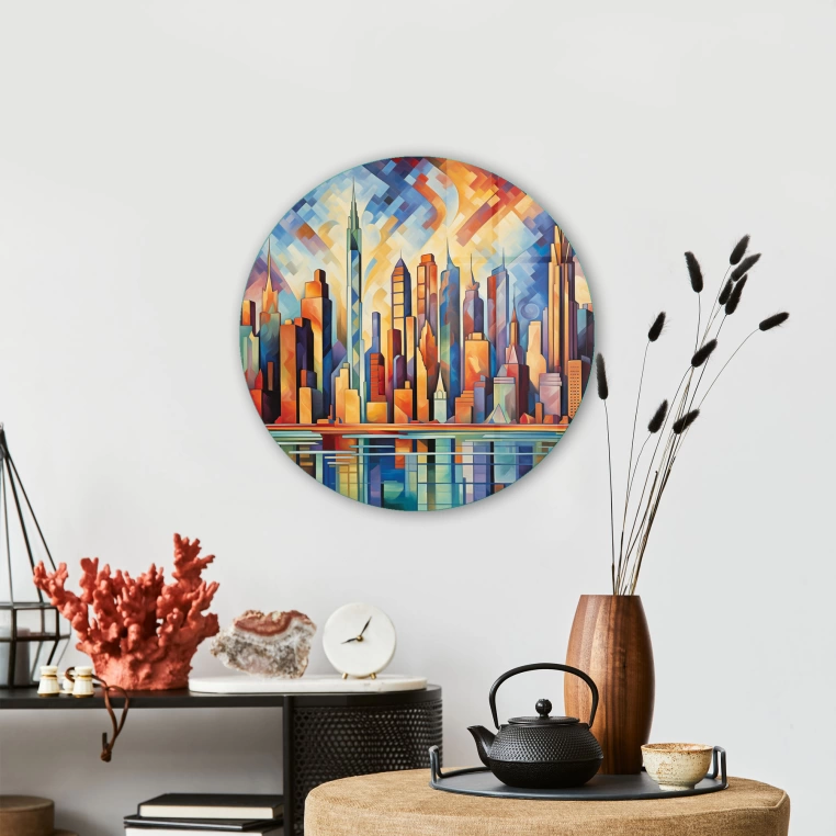 Vivantes Circle Glass Wall Art in 12" Diameter-Retro City