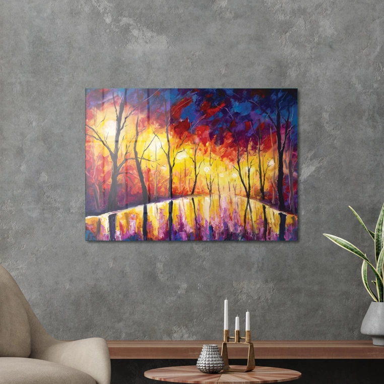 Vivantes Tempered Glass Wall Art - Dawn in Forest