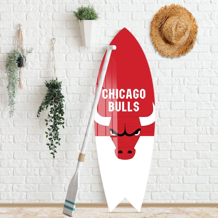 Vivantes Decorative Surfing Board in 4mm Tempered Glass-Chicago Bulls