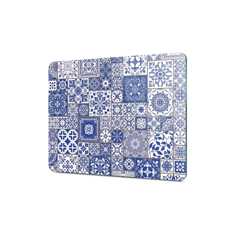 Tempered Glass Cutting Board - Blue Tiles