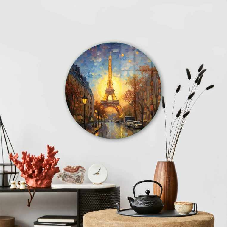 Vivantes Circle Glass Wall Art in 12" Diameter-Paris in Fall