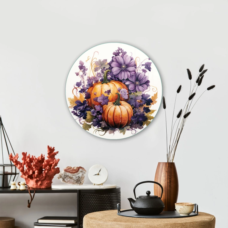 Vivantes Circle Glass Wall Art in 12" Diameter-Retro Pumpkins