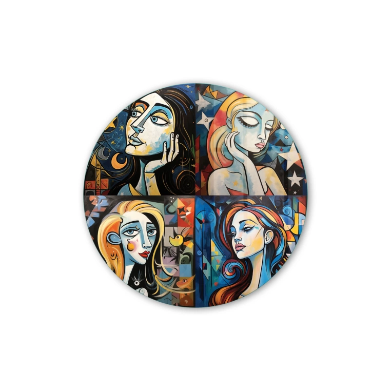 Vivantes Circle Glass Wall Art in 12" Diameter-Sad Girls