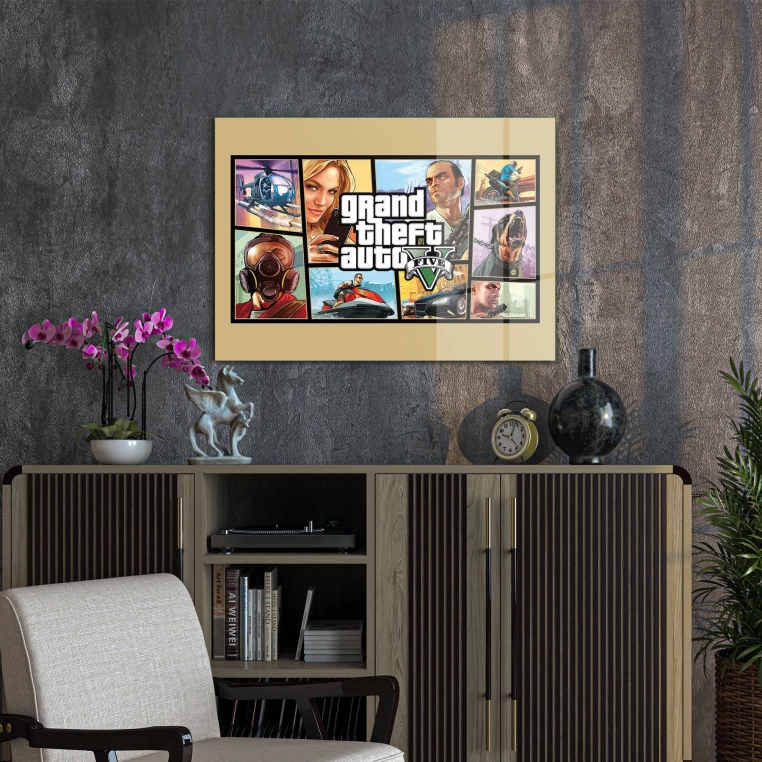 Vivantes Tempered Glass Wall Art - grand theft auto