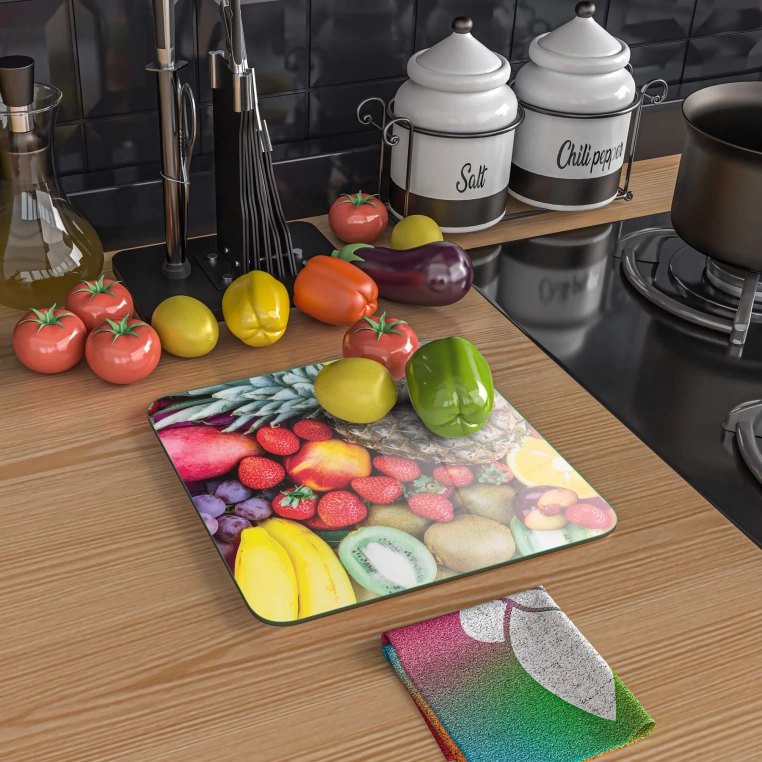 Tempered Glass Square Cutting Board - Fruity