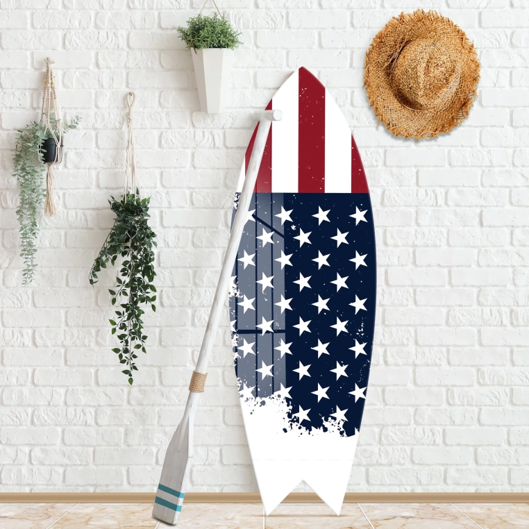 Vivantes Decorative Surfing Board in 4mm Tempered Glass-American Flag