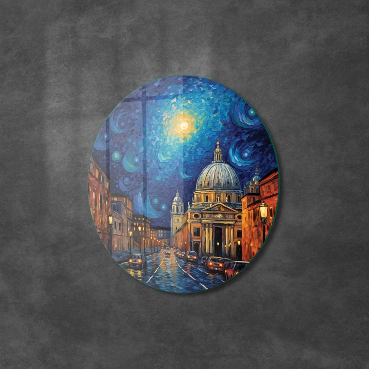 Vivantes Circle Glass Wall Art in 12" Diameter-Night in Rome 2