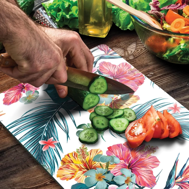 Tempered Glass Cutting Board - Tropical Flowers