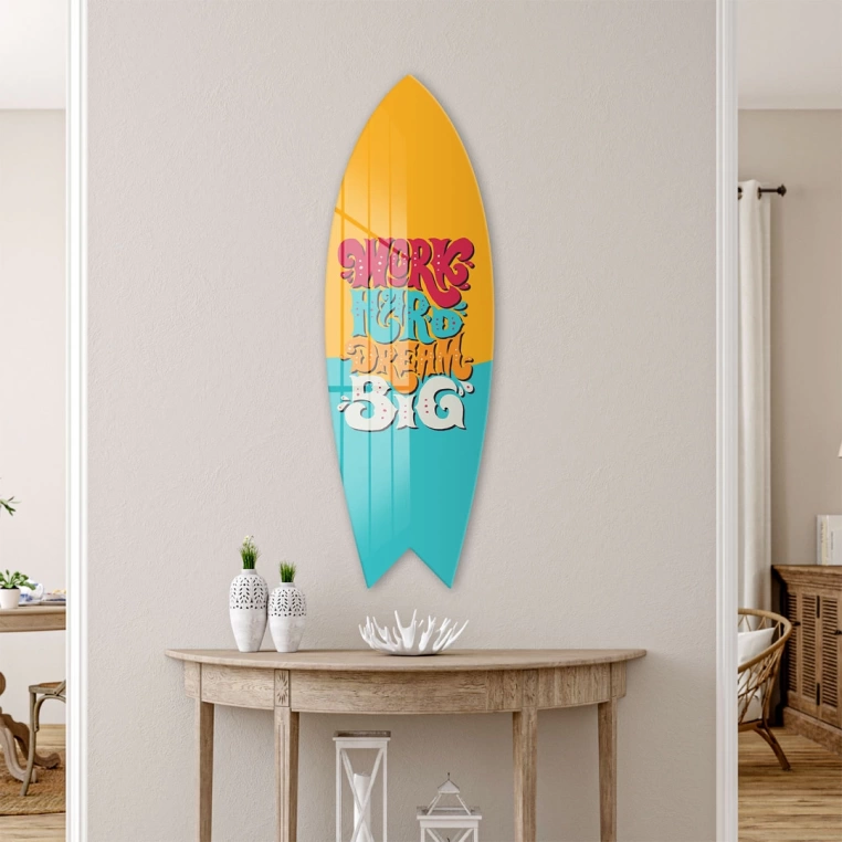 Vivantes Decorative Surfing Board in 4mm Tempered Glass-Work Hard