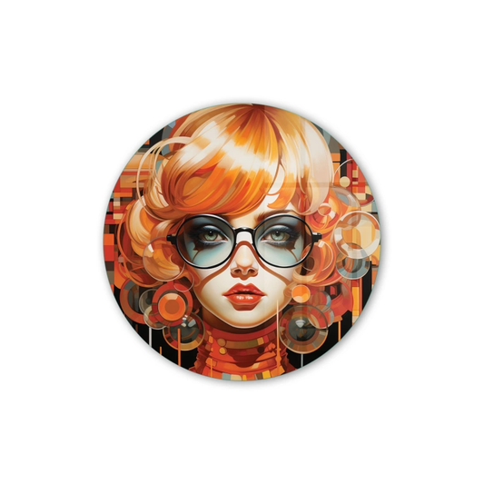 Vivantes Circle Glass Wall Art in 12" Diameter-Retro Redhead