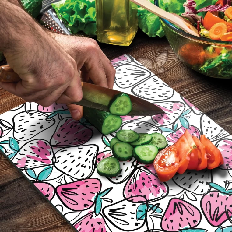 Tempered Glass Cutting Board - Strawberries