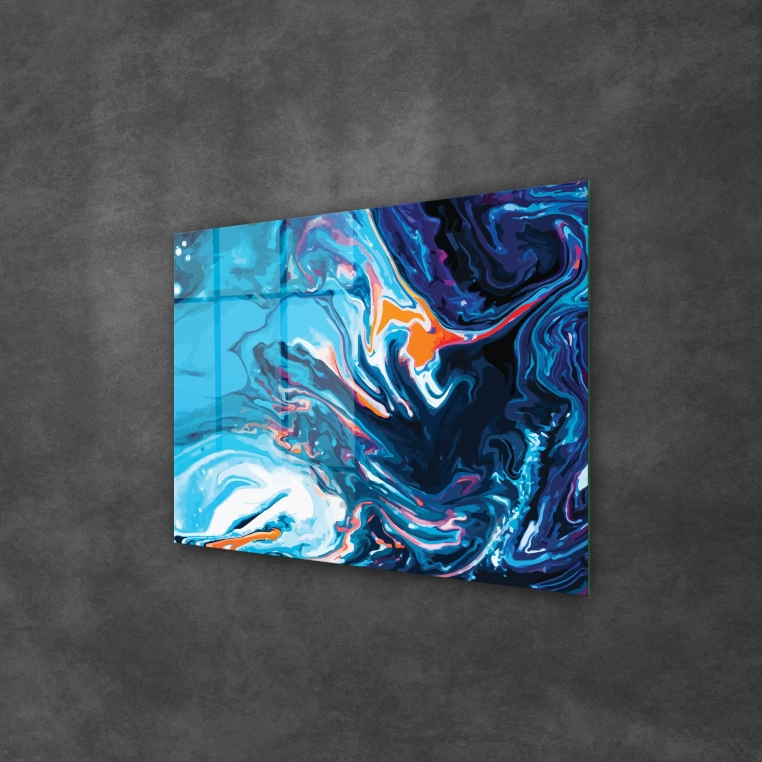 Vivantes Tempered Glass Wall Art - Blue Abstract 2