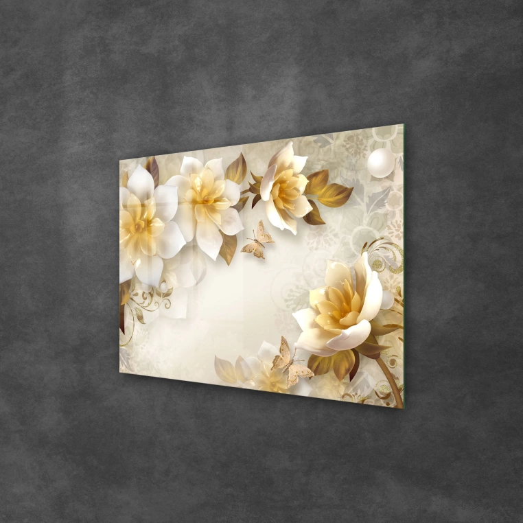 Vivantes Tempered Glass Wall Art - White Flowers