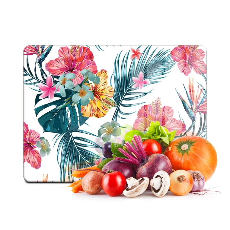 Tempered Glass Cutting Board - Tropical Flowers