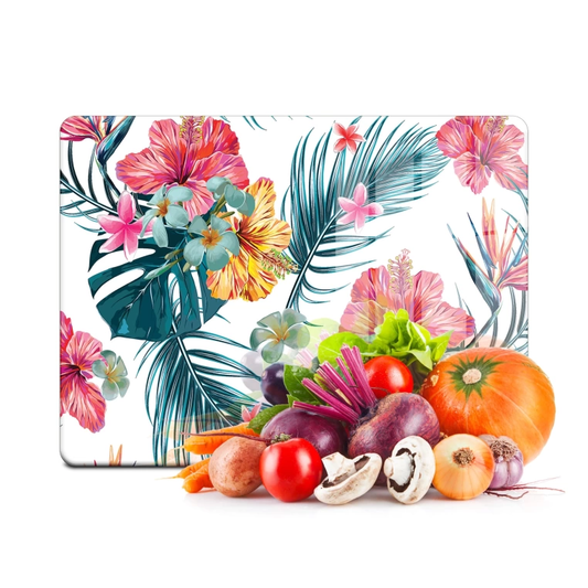 Tempered Glass Cutting Board - Tropical Flowers