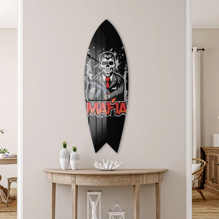 Vivantes Decorative Surfing Board in 4mm Tempered Glass-Skull Mafia