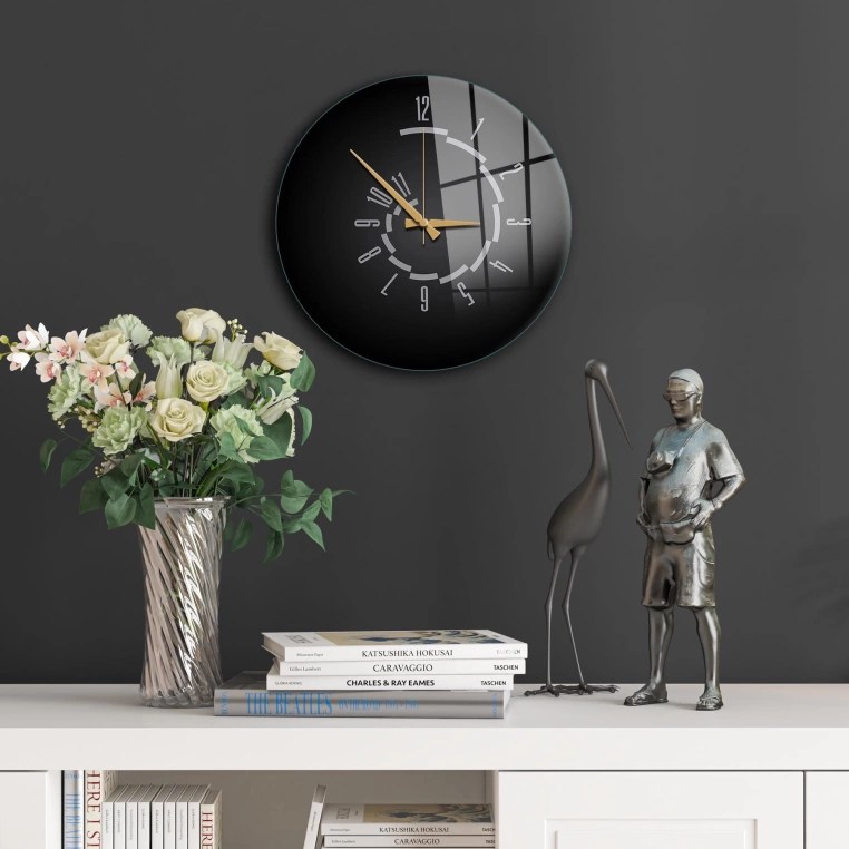 Vivantes Decorative Glass 12 inch Wall Clock Black Retro