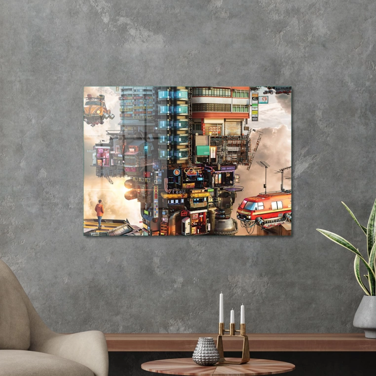 Vivantes Tempered Glass Wall Art - Futuristic City