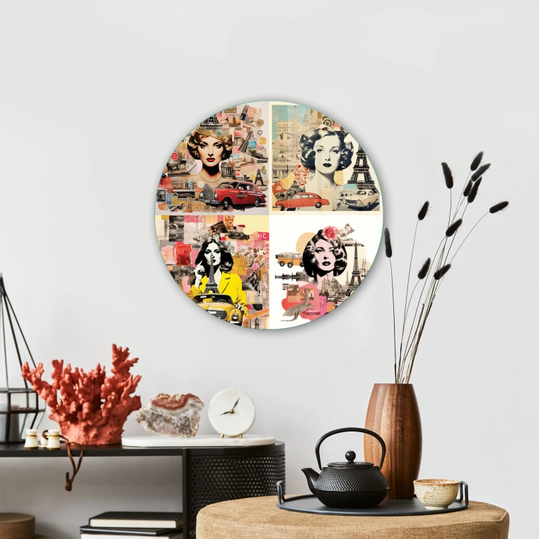 Vivantes Circle Glass Wall Art in 12" Diameter-Women in Retro