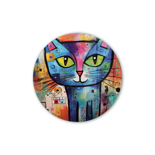 Vivantes Circle Glass Wall Art in 12" Diameter-Retro Street Cat