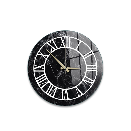 Vivantes Decorative Glass 12 inch Wall Clock Roman on Marble