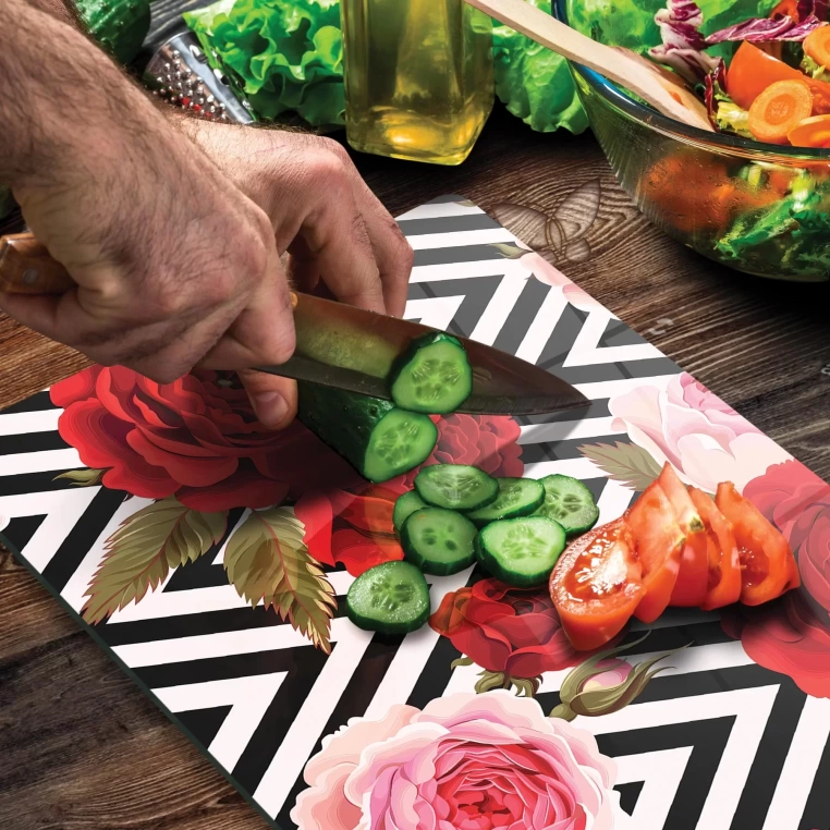 Tempered Glass Cutting Board - Mix Roses