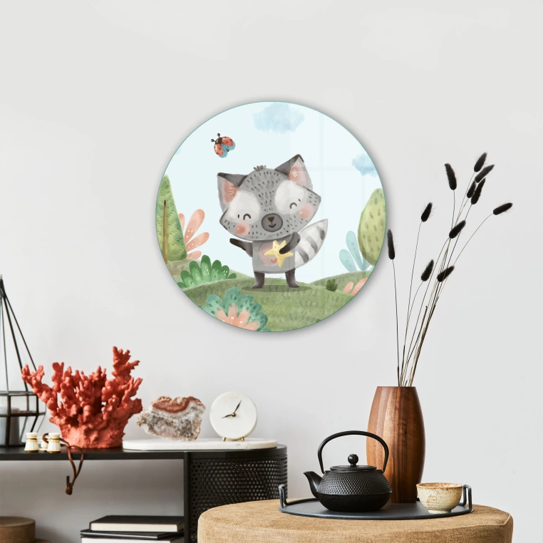 Vivantes Circle Glass Wall Art in 12" Diameter-Baby Skunk