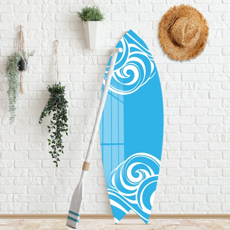 Vivantes Decorative Surfing Board in 4mm Tempered Glass-Light Waves