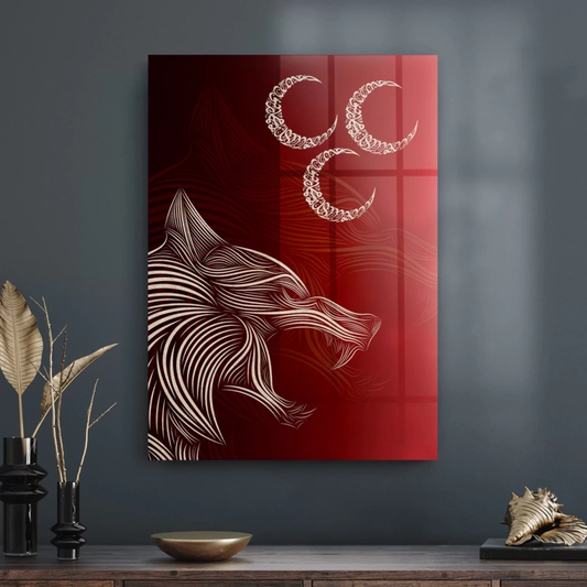 Vivantes Tempered Glass Wall Art - Only Wolf with Crescents