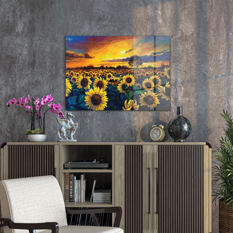 Vivantes Tempered Glass Wall Art- Sunflowers in Dawn