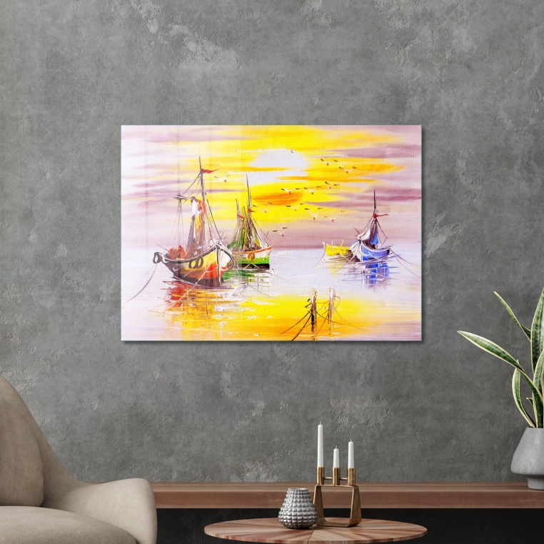 Vivantes Tempered Glass Wall Art - Ships in sunset