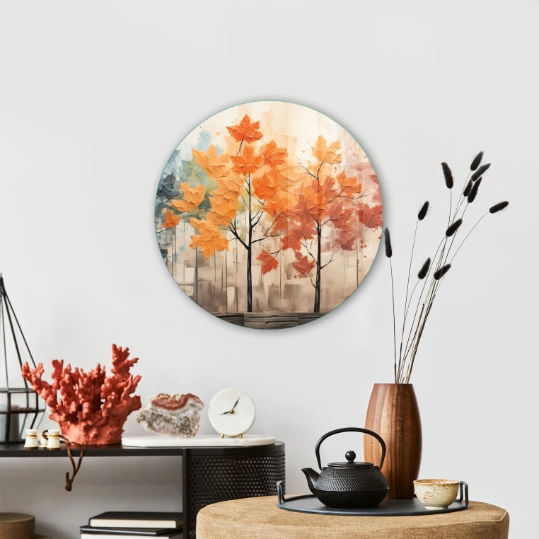 Vivantes Circle Glass Wall Art in 12" Diameter-Trees in Fall