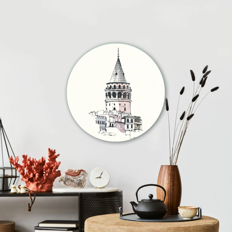 Vivantes Circle Glass Wall Art in 12" Diameter-Galata Tower