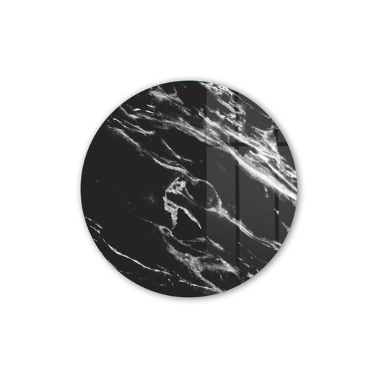 Vivantes Circle Glass Wall Art in 12" Diameter-Black Marble