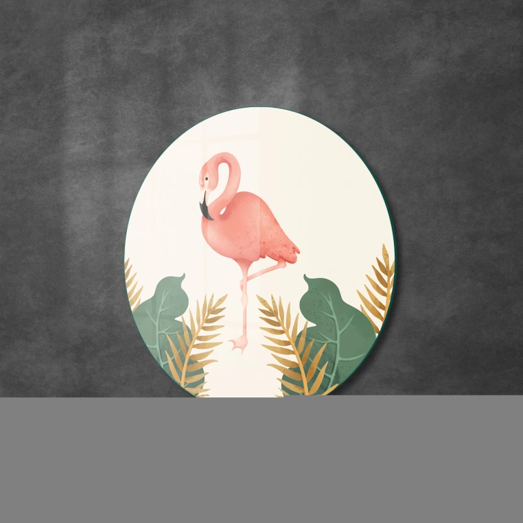 Vivantes Circle Glass Wall Art in 12" Diameter-Flamingo