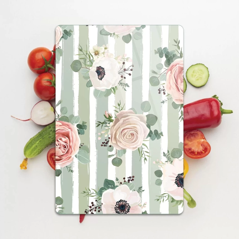 Tempered Glass Cutting Board - Pink Flowers