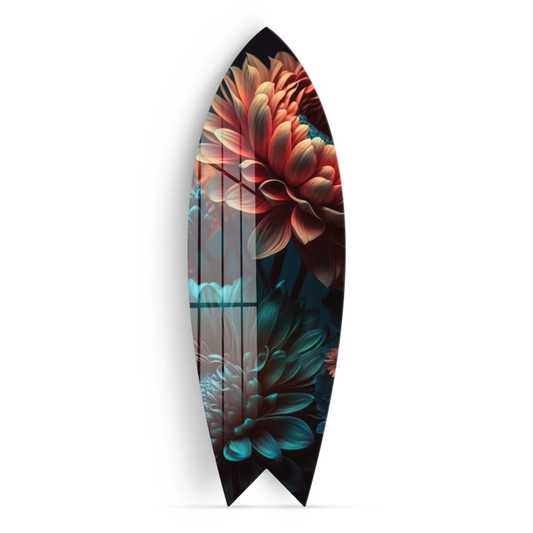 Vivantes Decorative Surfing Board in 4mm Tempered Glass-Flowers at Night