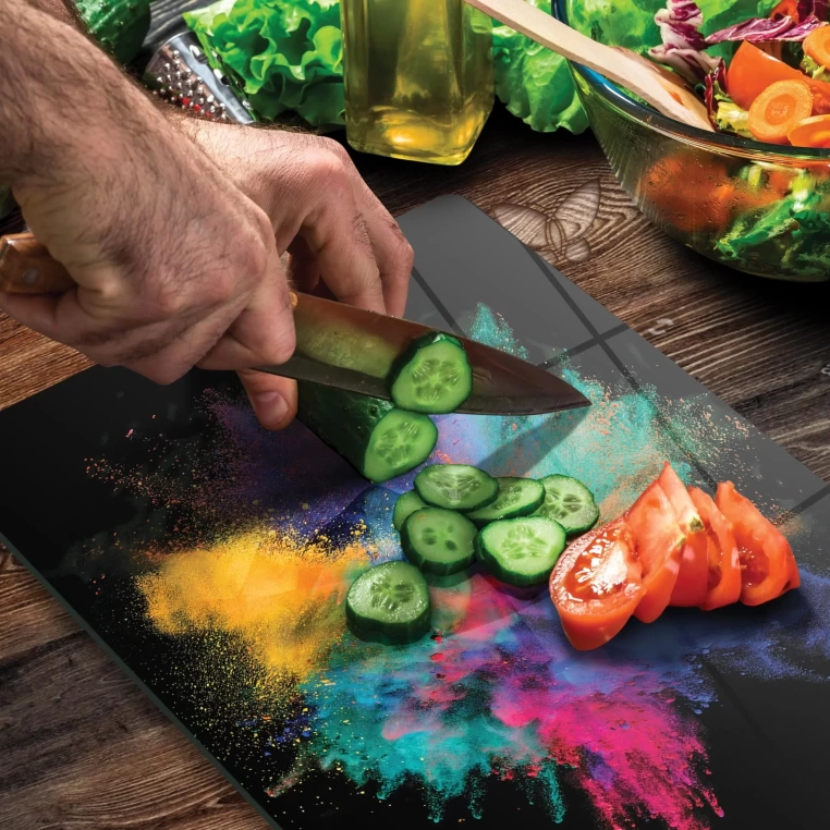 Tempered Glass Cutting Board - Rainbow Powder Splash