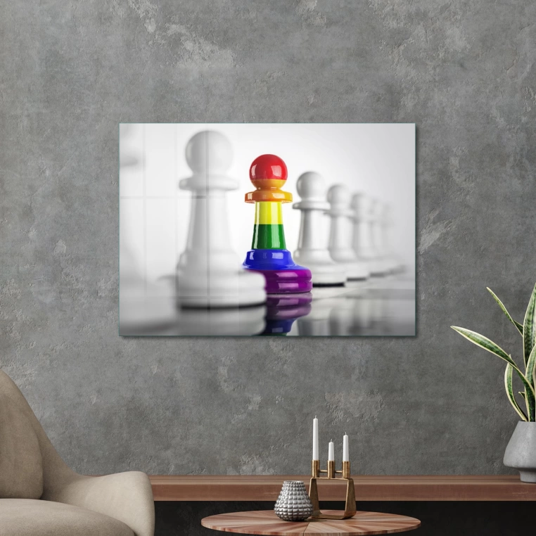 Vivantes Tempered Glass Wall Art - White Chess Stones