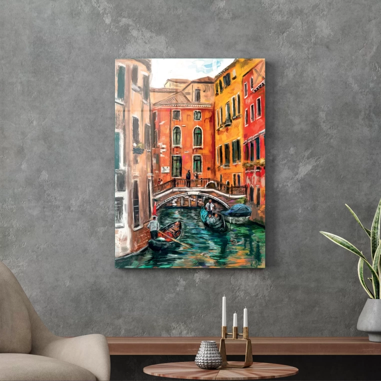 Vivantes Tempered Glass Wall Art - Venice Gondolas