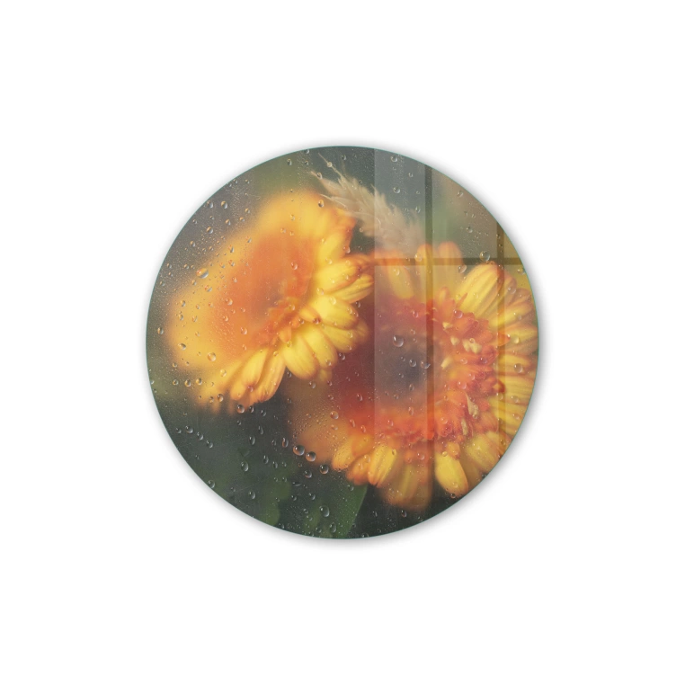 Vivantes Circle Glass Wall Art in 12" Diameter-Yellow Flowers