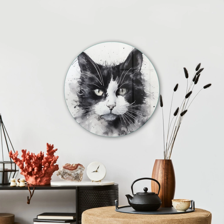 Vivantes Circle Glass Wall Art in 12" Diameter-Street Cat