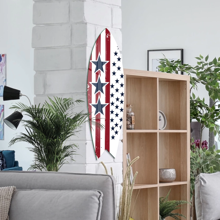 Vivantes Decorative Surfing Board in 4mm Tempered Glass-American Flag