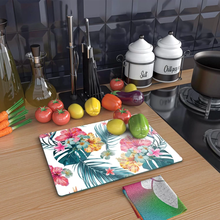 Tempered Glass Cutting Board - Tropical Flowers