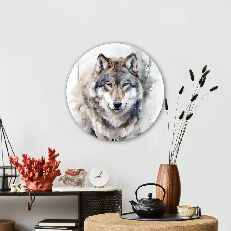 Vivantes Circle Glass Wall Art in 12" Diameter-Straight Wolf