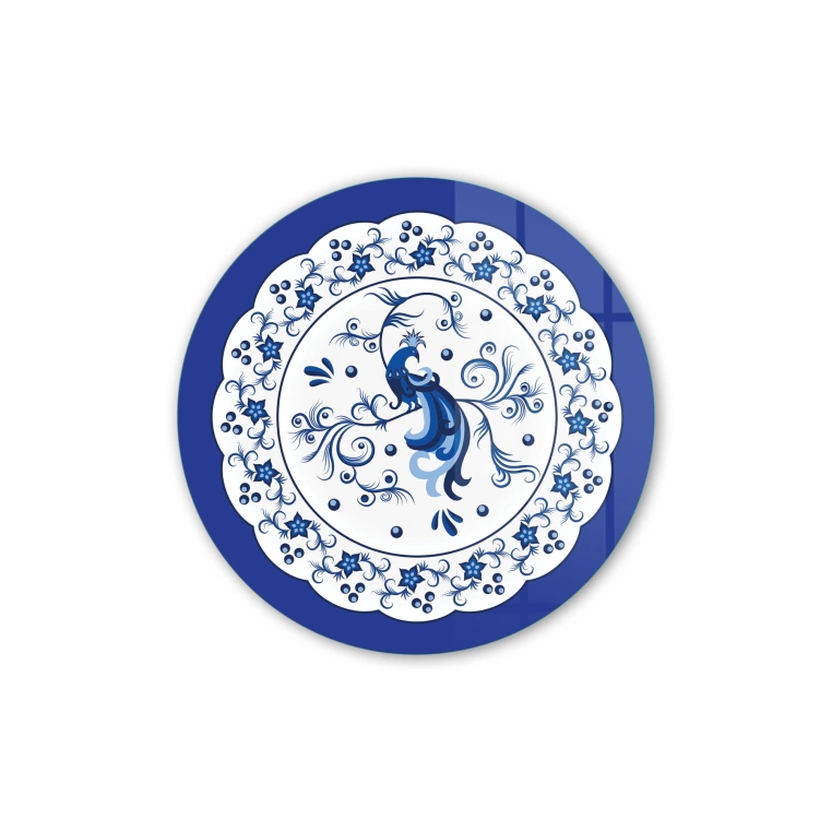 Vivantes Circle Glass Wall Art in 12" Diameter-Iznik Tile Plate Peacock